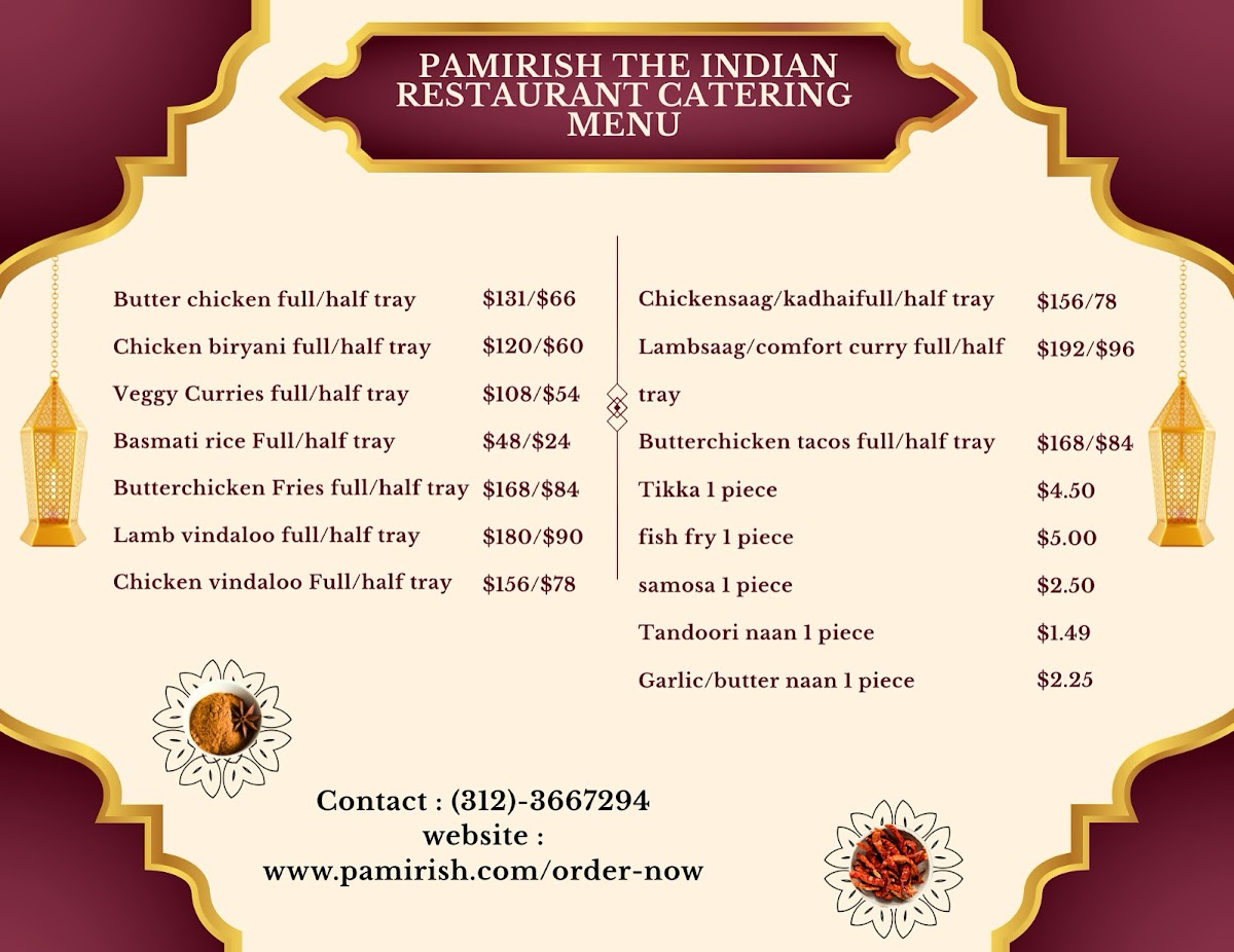 Lincolnway mini mart Pamirish The Indian Restaurant menu board
