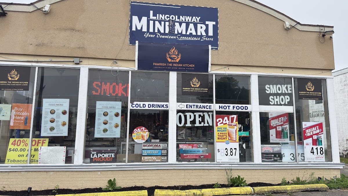 Lincolnway mini mart Pamirish The Indian Restaurant menu board