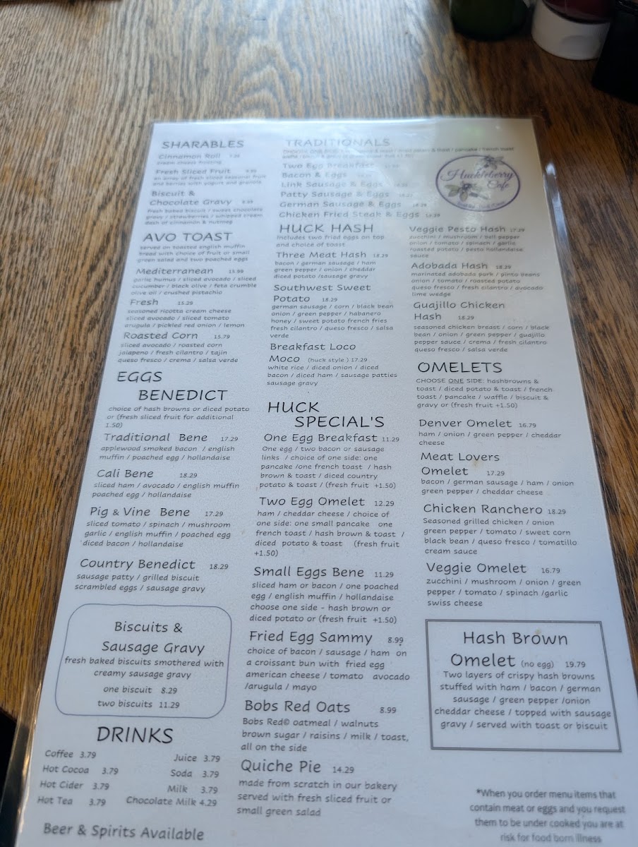 Huckleberry Cafe menu board