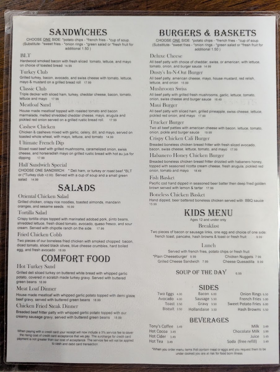 Huckleberry Cafe menu board