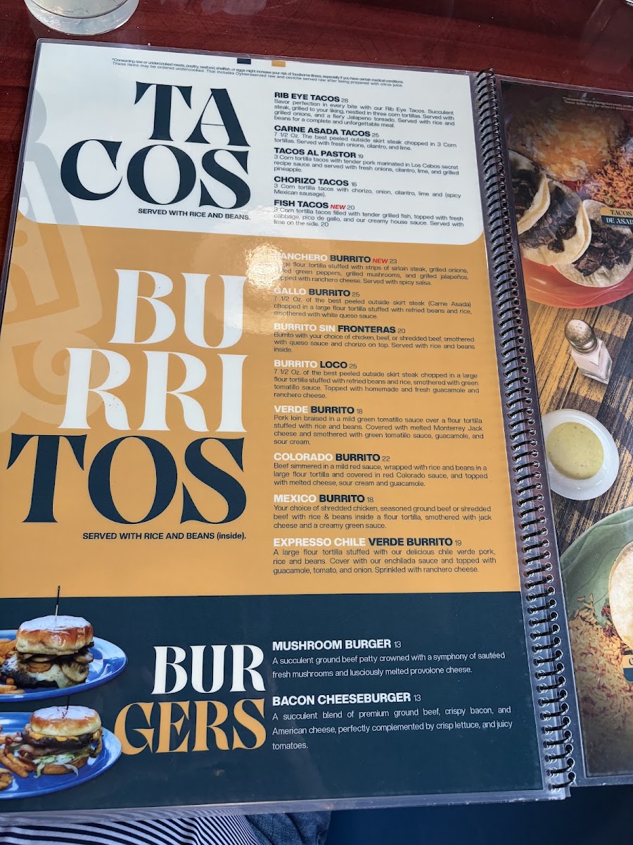 Los Cabos Family Mexican Restaurant menu board