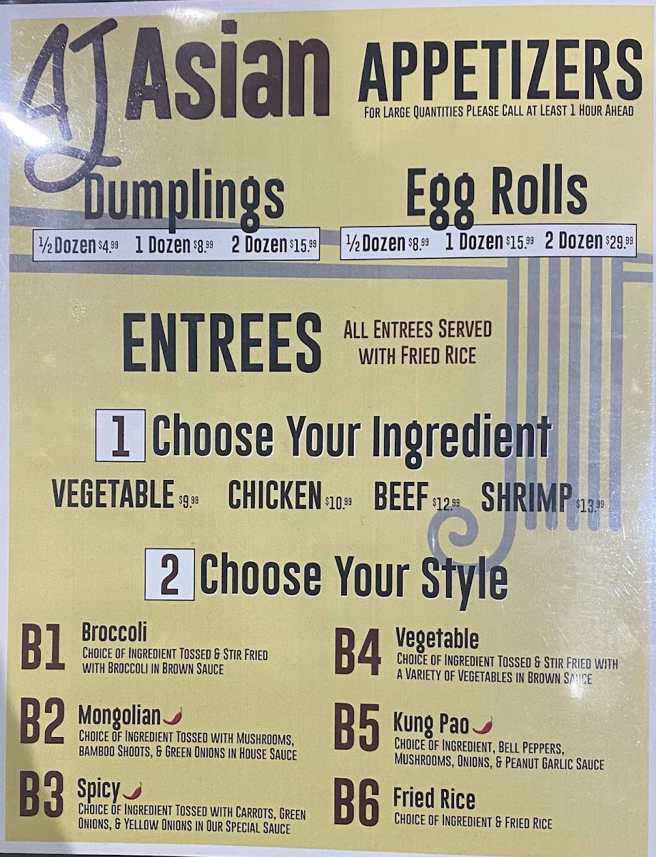 A J's Steak & Pasta menu board