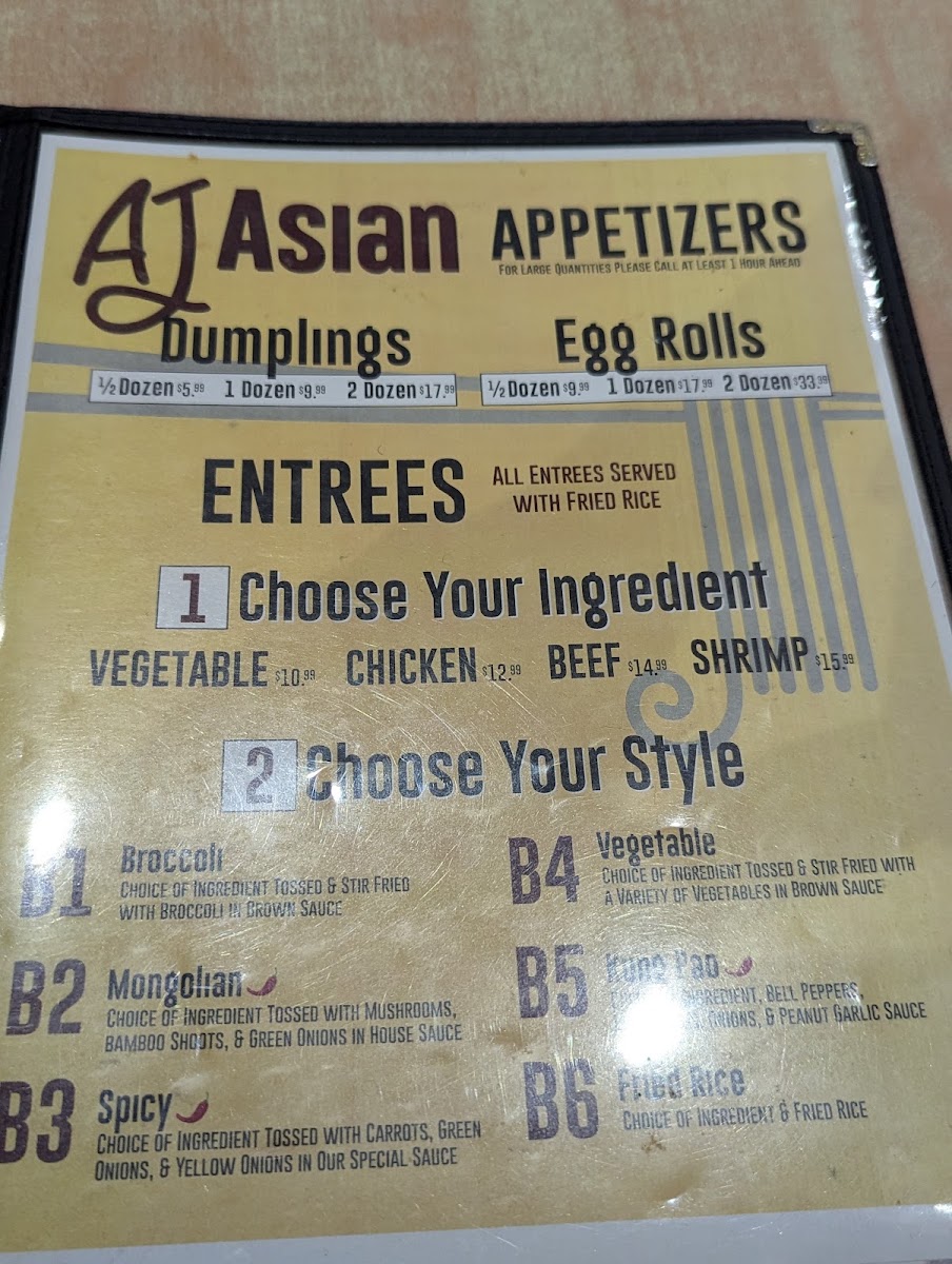 A J's Steak & Pasta menu board