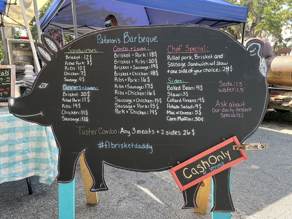 Patmon’s Barbeque menu board