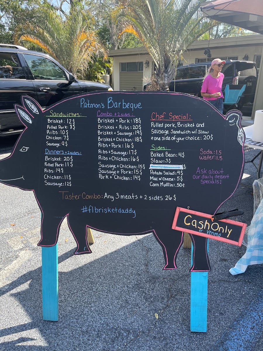 Patmon’s Barbeque menu board