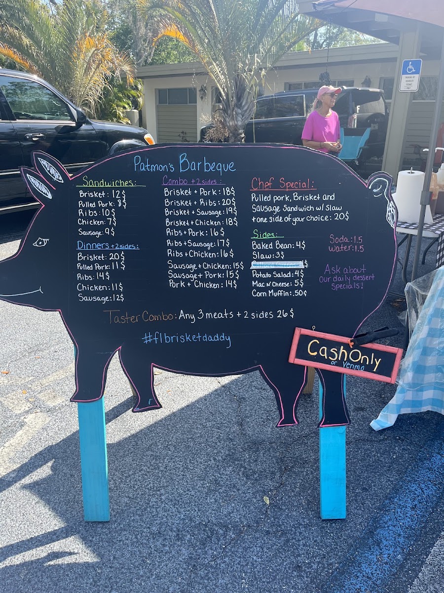 Patmon’s Barbeque menu board