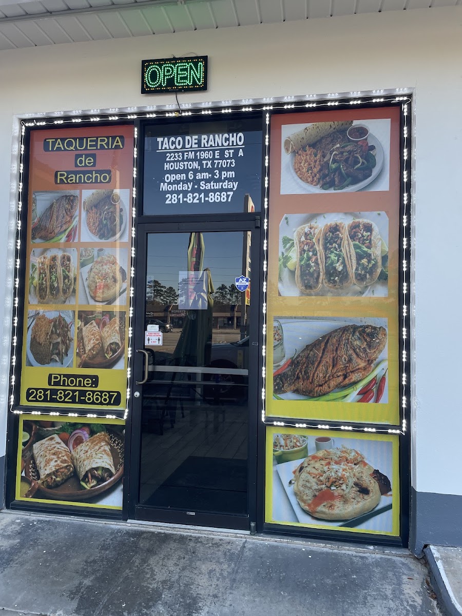 TACO DE RANCHO menu board