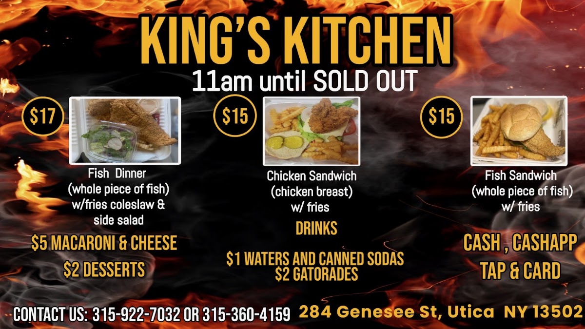 King's Kitchen menu board