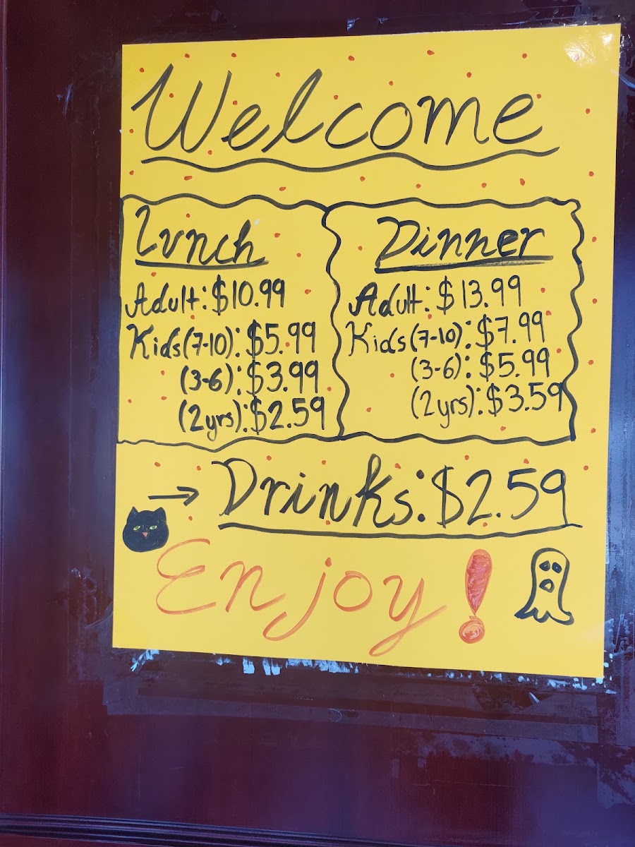 Ginza Buffet menu board