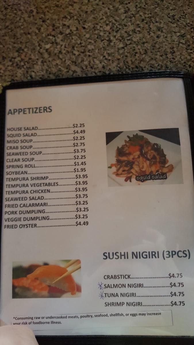 Ginza Buffet menu board
