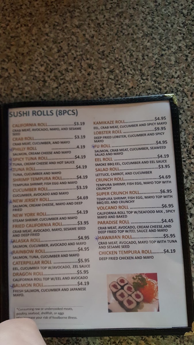 Ginza Buffet menu board