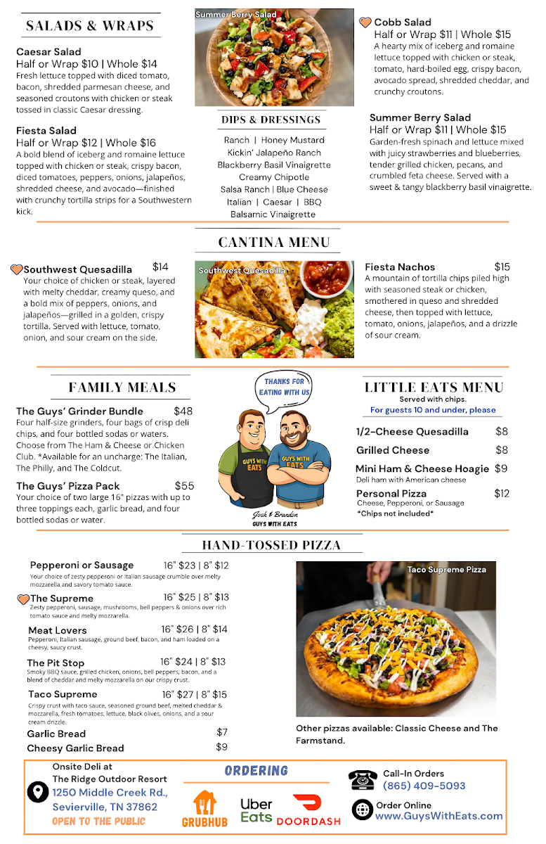 Guys with Eats at The Ridge Deli menu board
