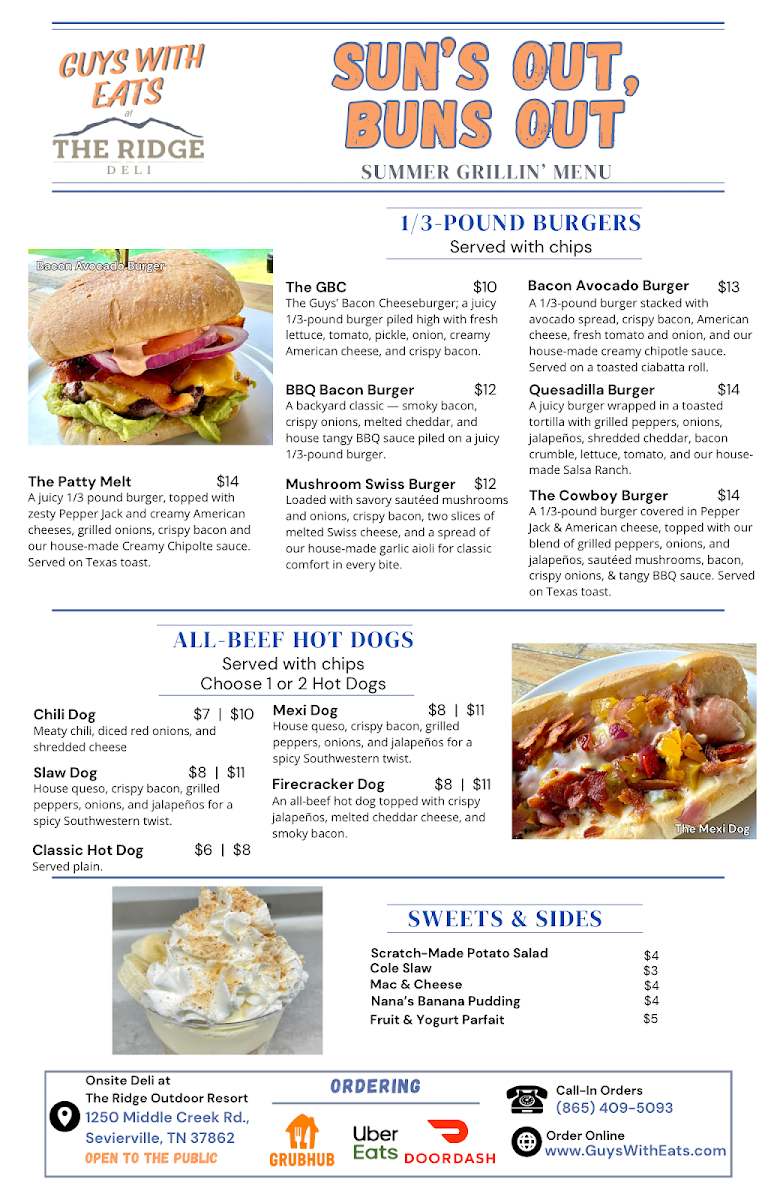 Guys with Eats at The Ridge Deli menu board
