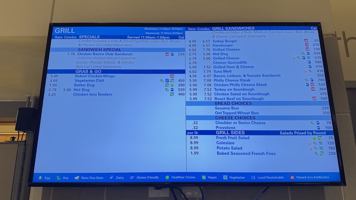 Dining Commons at Ronald Reagan UCLA Medical Center menu board