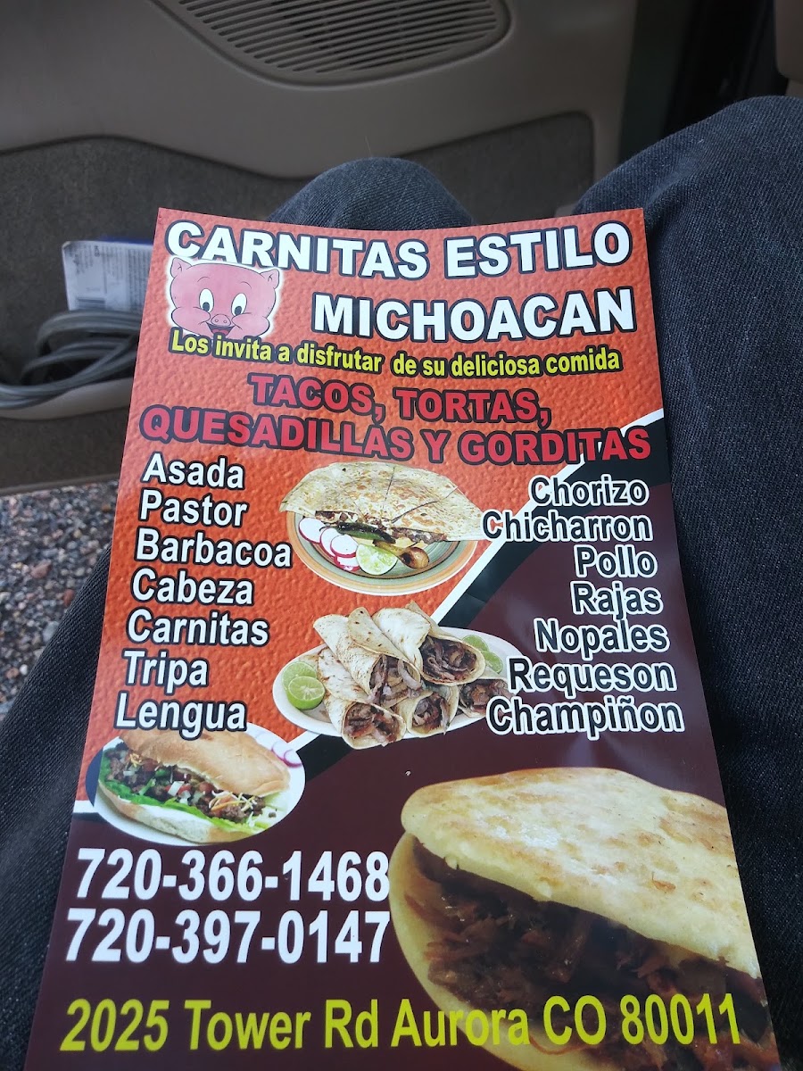 Carnitas Estilo Michoacan menu board