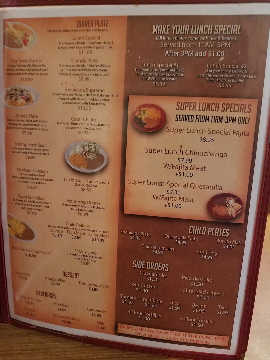 Los Regios Mexican Restaurant menu board