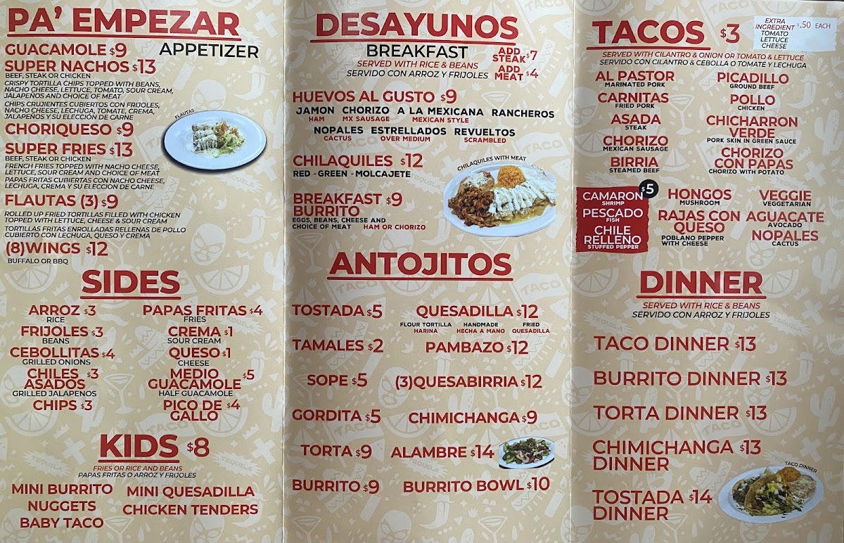 Taco Station menu board