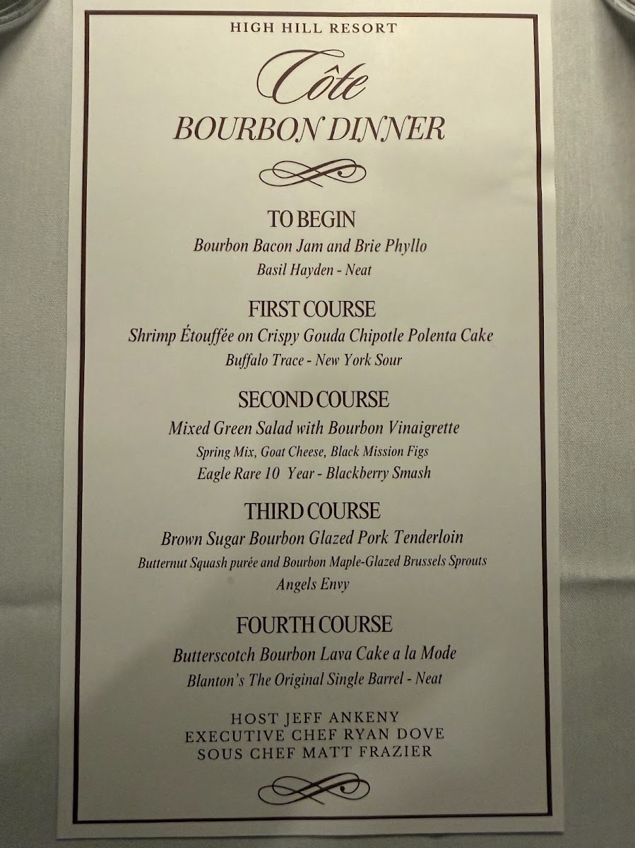 Côte Restaurant menu board