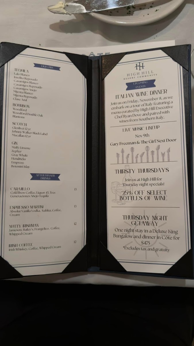 Côte Restaurant menu board