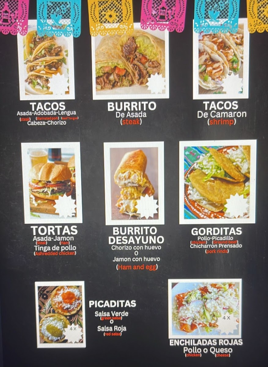 Taqueria y antojitos Las Jarochas menu board