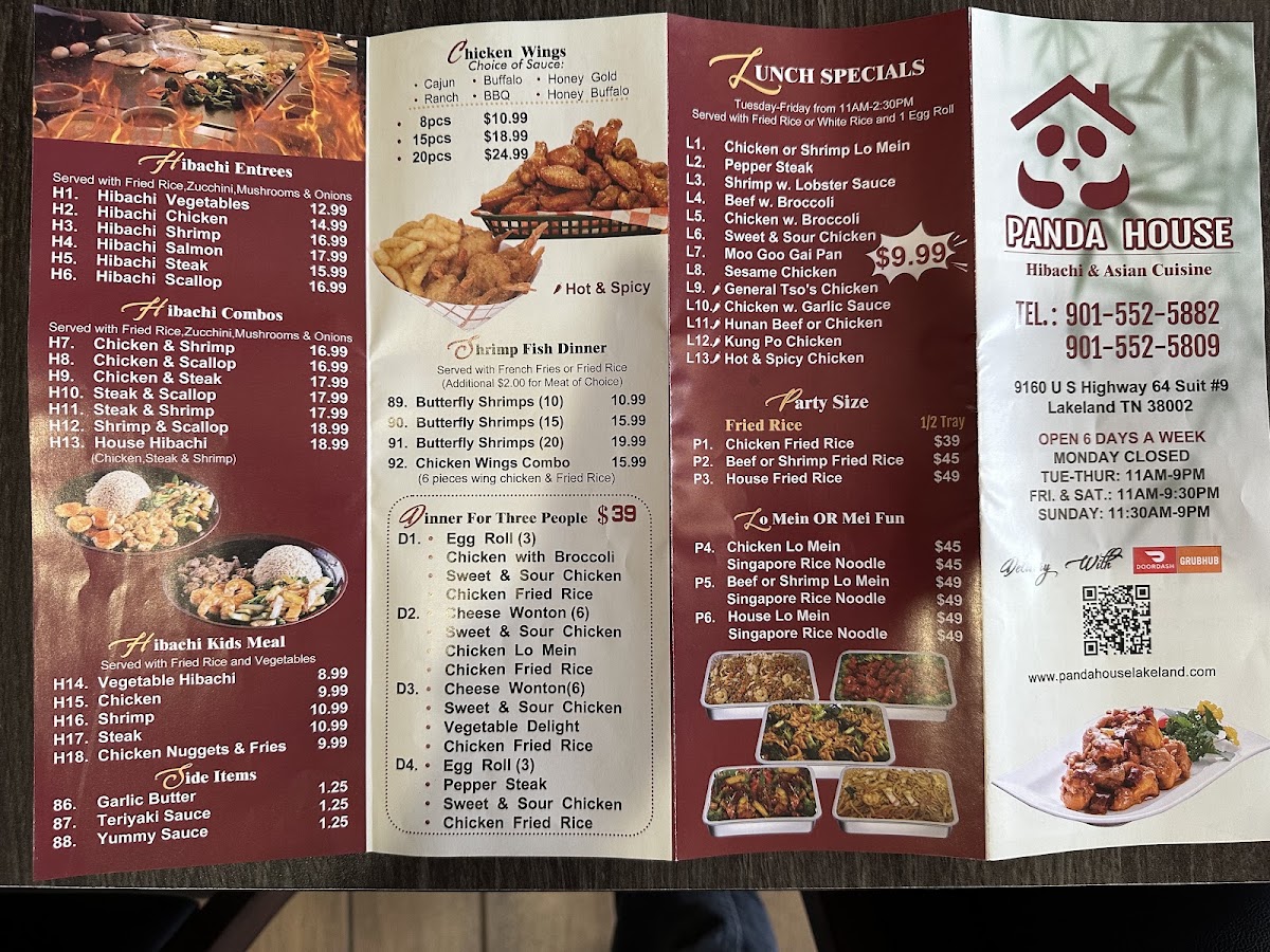 Panda House menu board