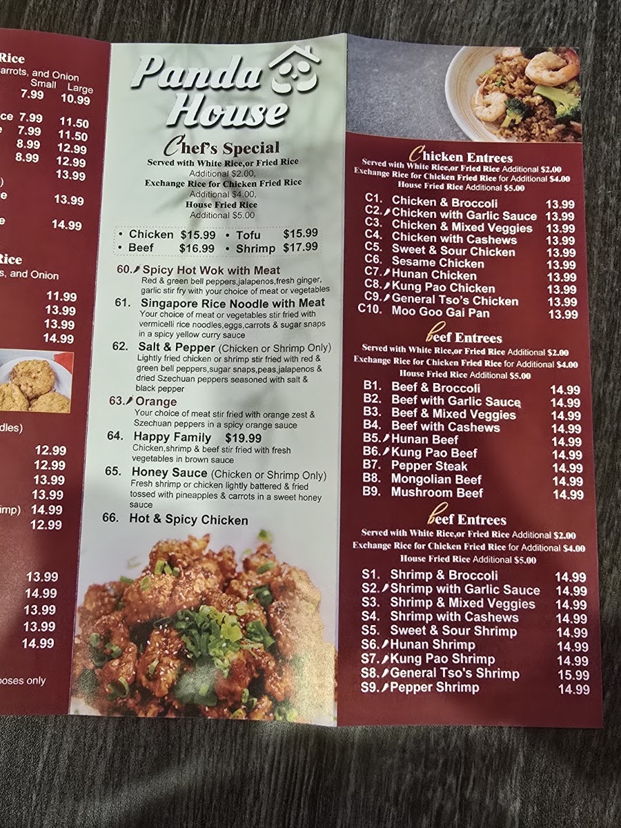 Panda House menu board