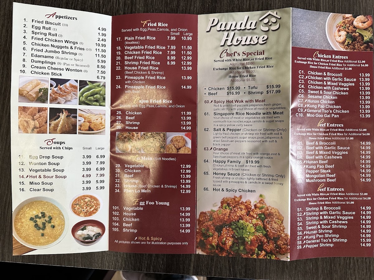 Panda House menu board