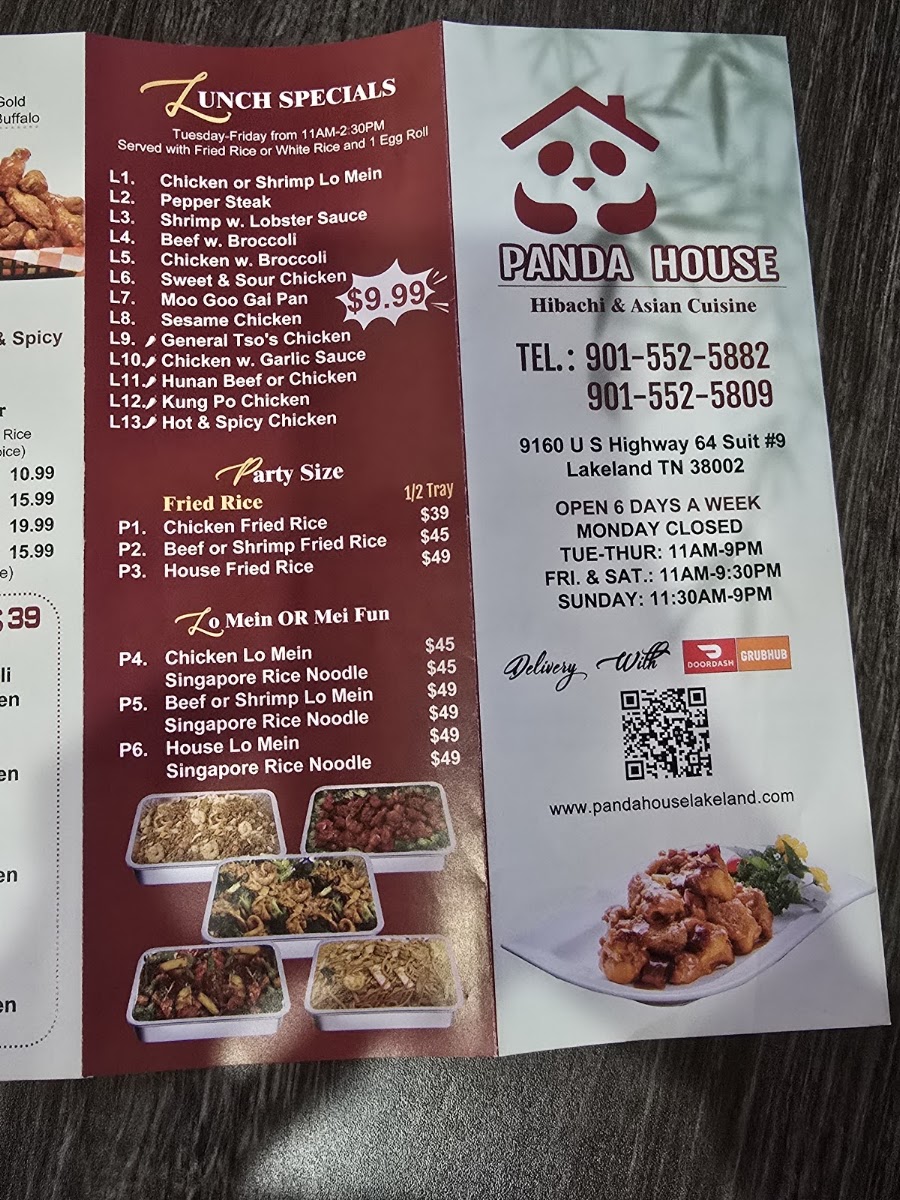 Panda House menu board