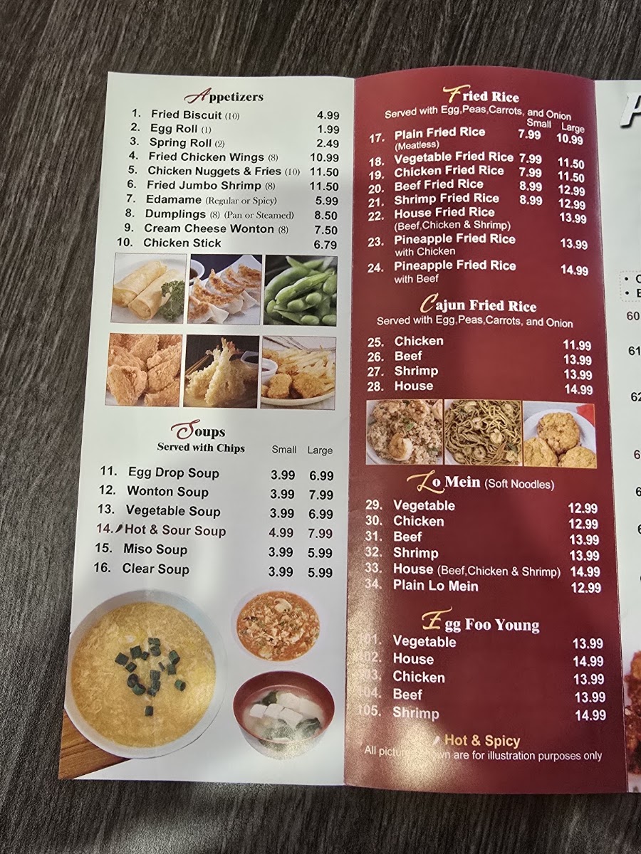 Panda House menu board