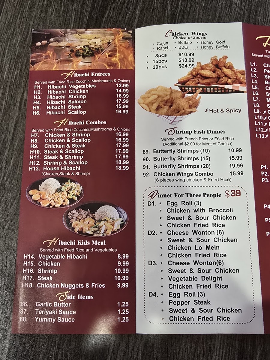 Panda House menu board
