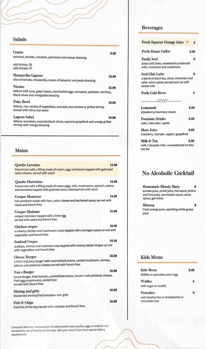 The lagoon cafe menu board