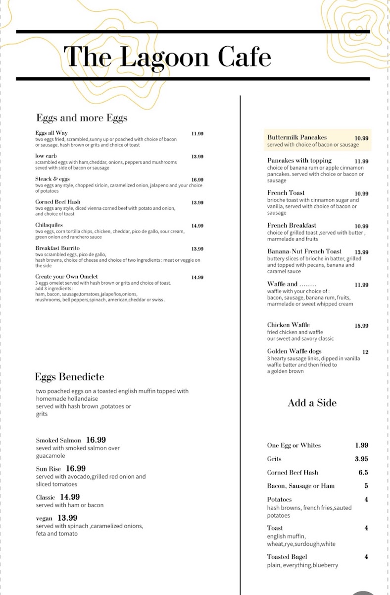 The lagoon cafe menu board