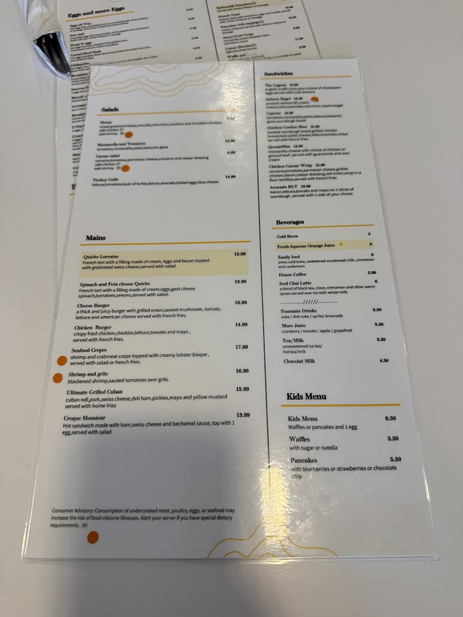 The lagoon cafe menu board