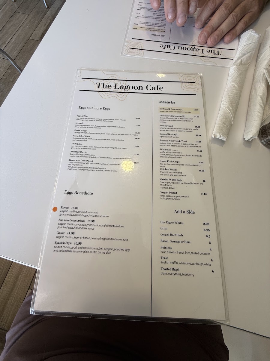The lagoon cafe menu board