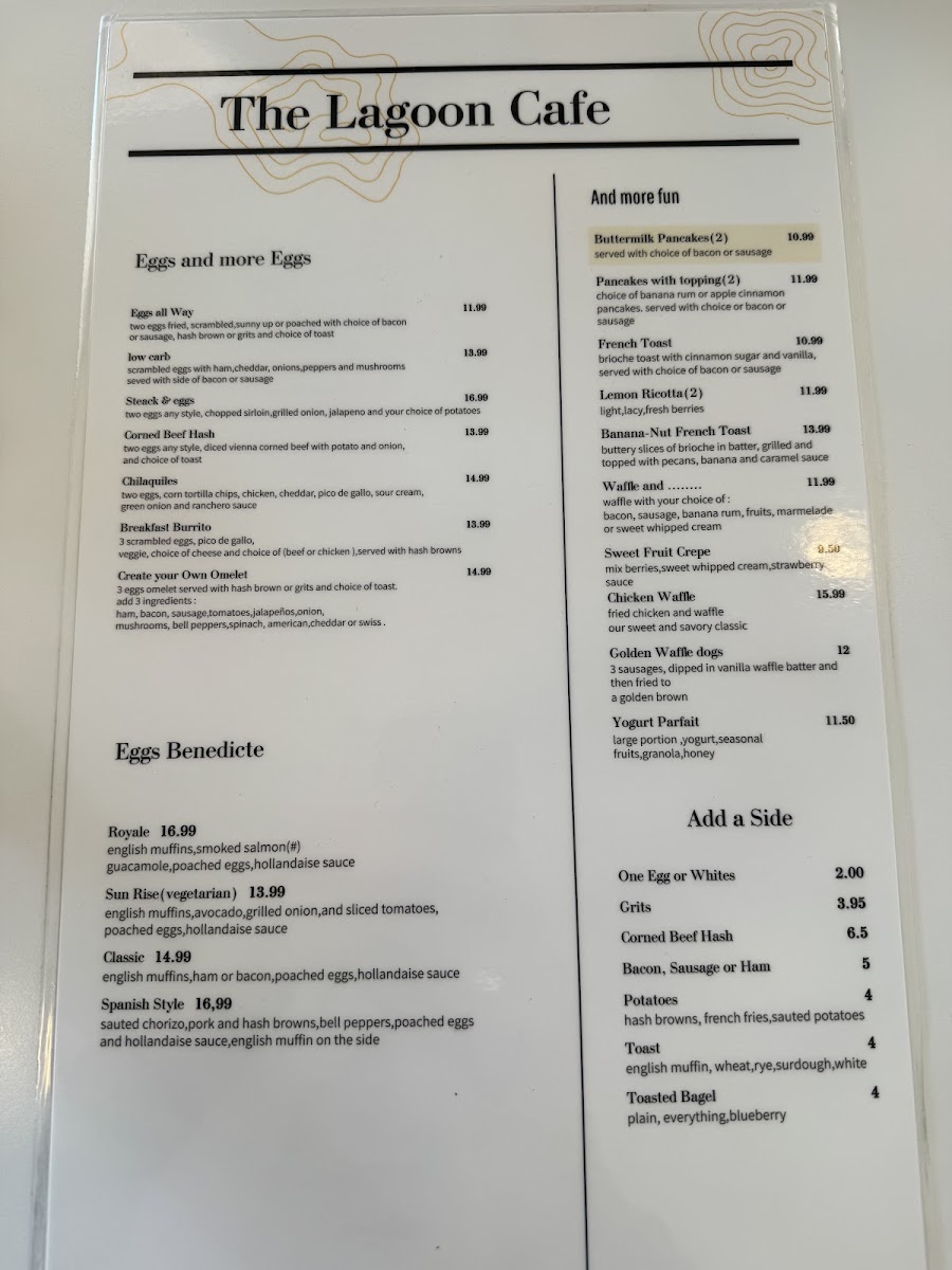 The lagoon cafe menu board