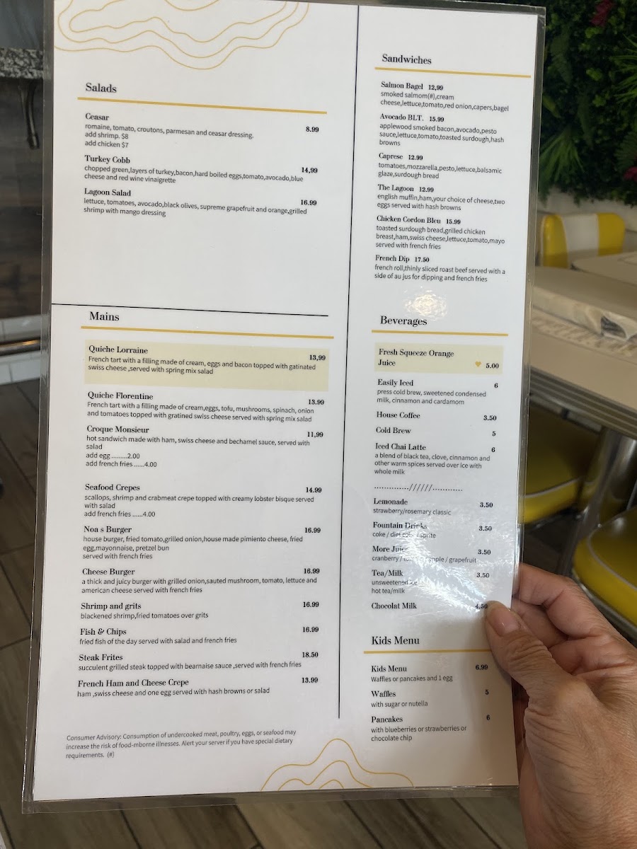 The lagoon cafe menu board