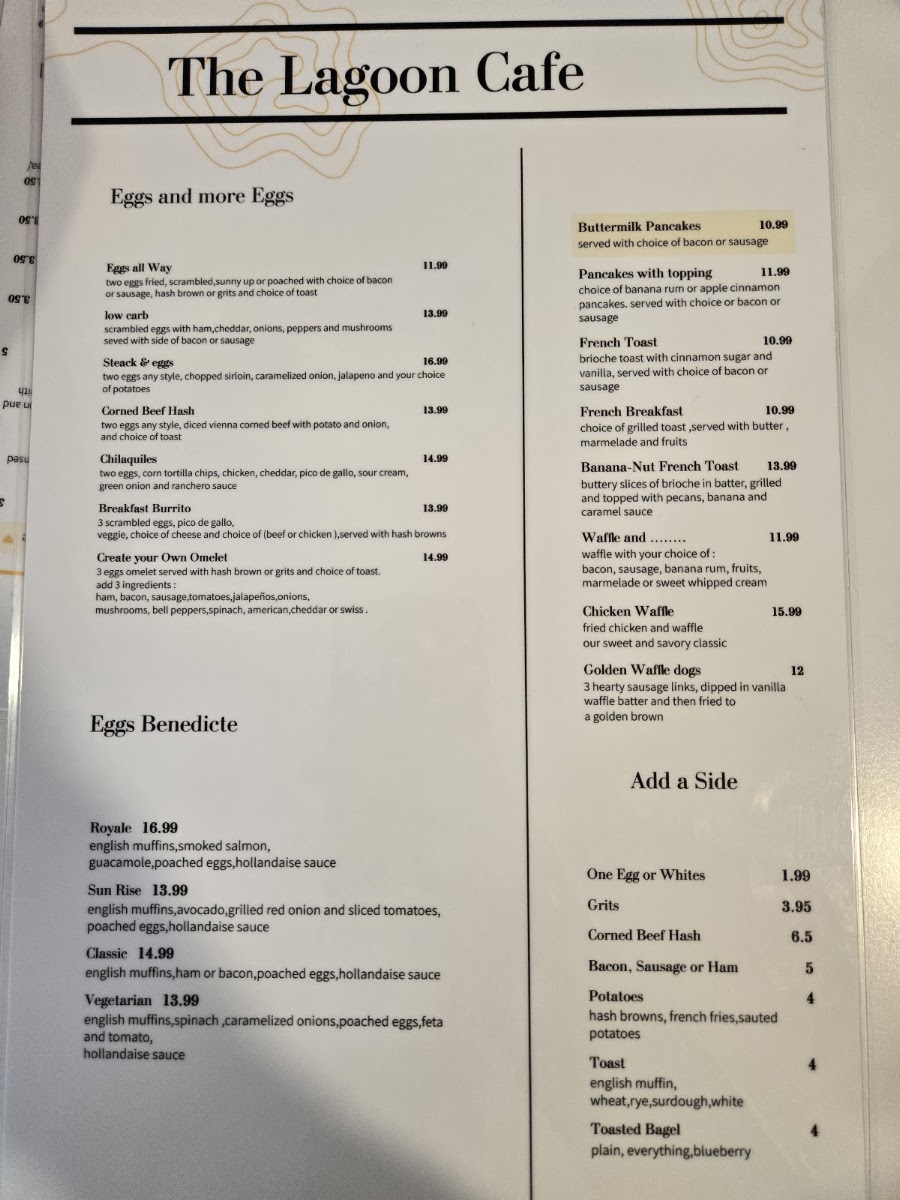 The lagoon cafe menu board