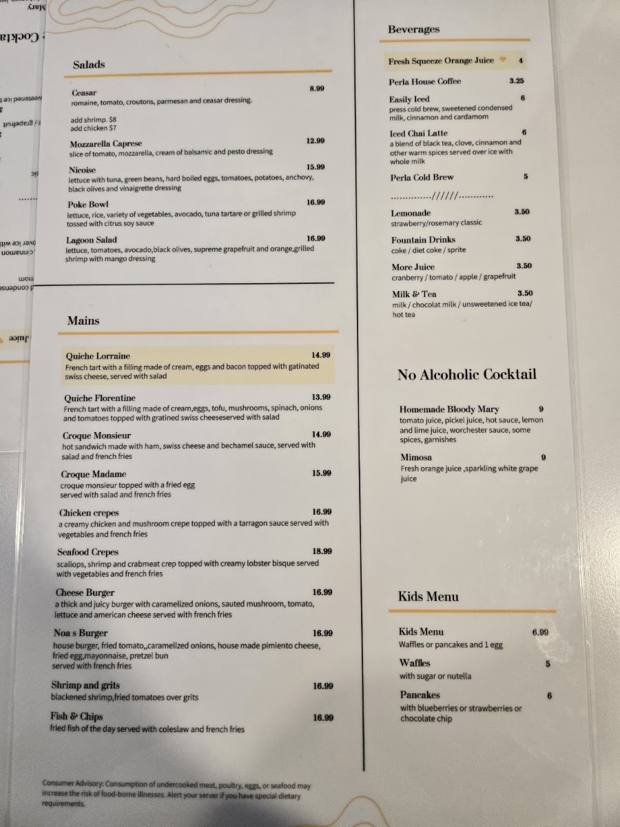 The lagoon cafe menu board