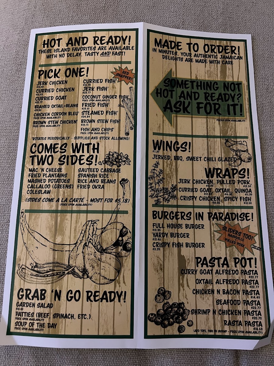 Fi Mi Pot Jamaican Restaurant menu board