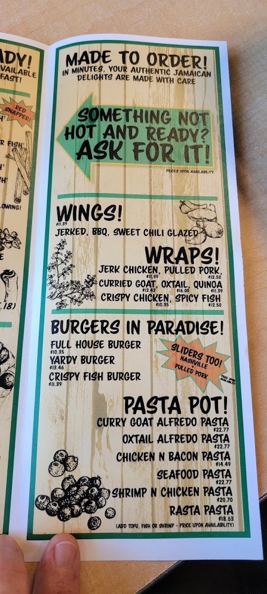 Fi Mi Pot Jamaican Restaurant menu board