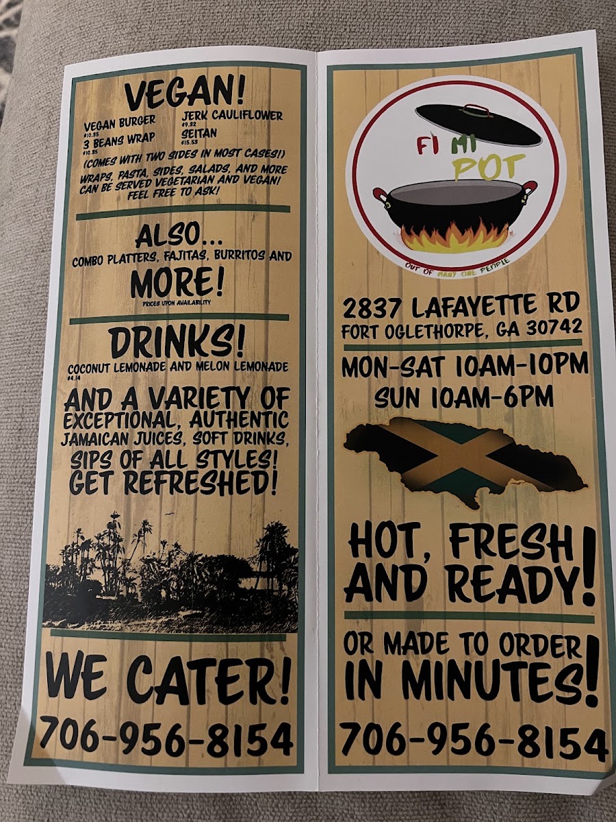 Fi Mi Pot Jamaican Restaurant menu board