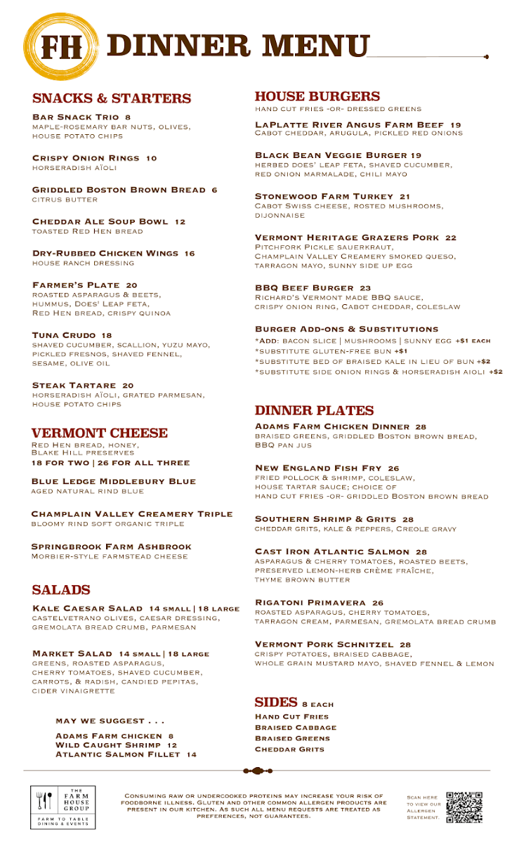 Farmhouse Tap and Grill (Williston) menu board