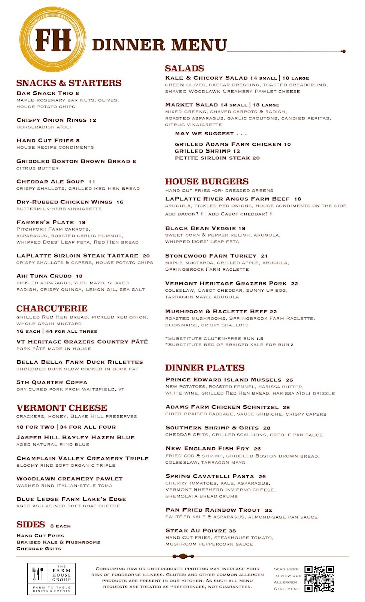 Farmhouse Tap and Grill (Williston) menu board