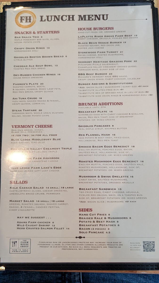 Farmhouse Tap and Grill (Williston) menu board