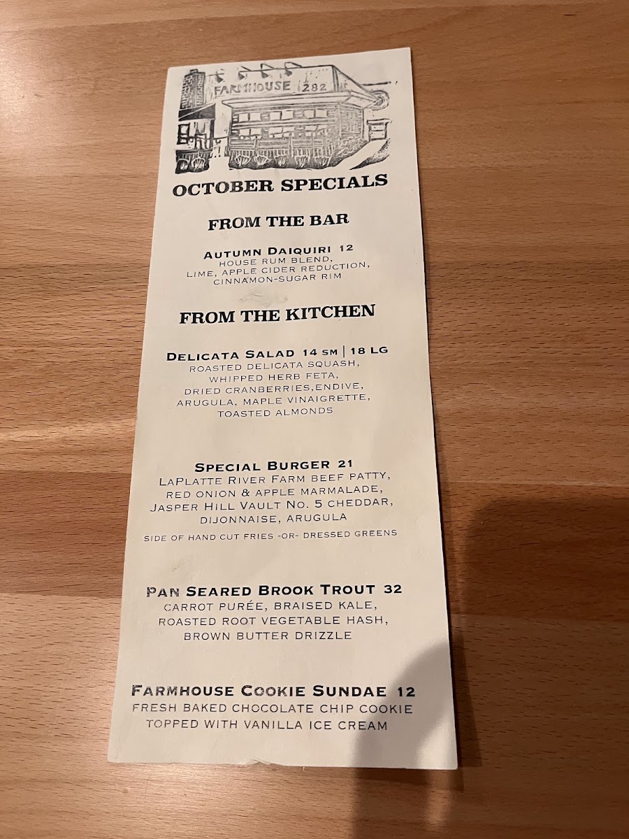 Farmhouse Tap and Grill (Williston) menu board