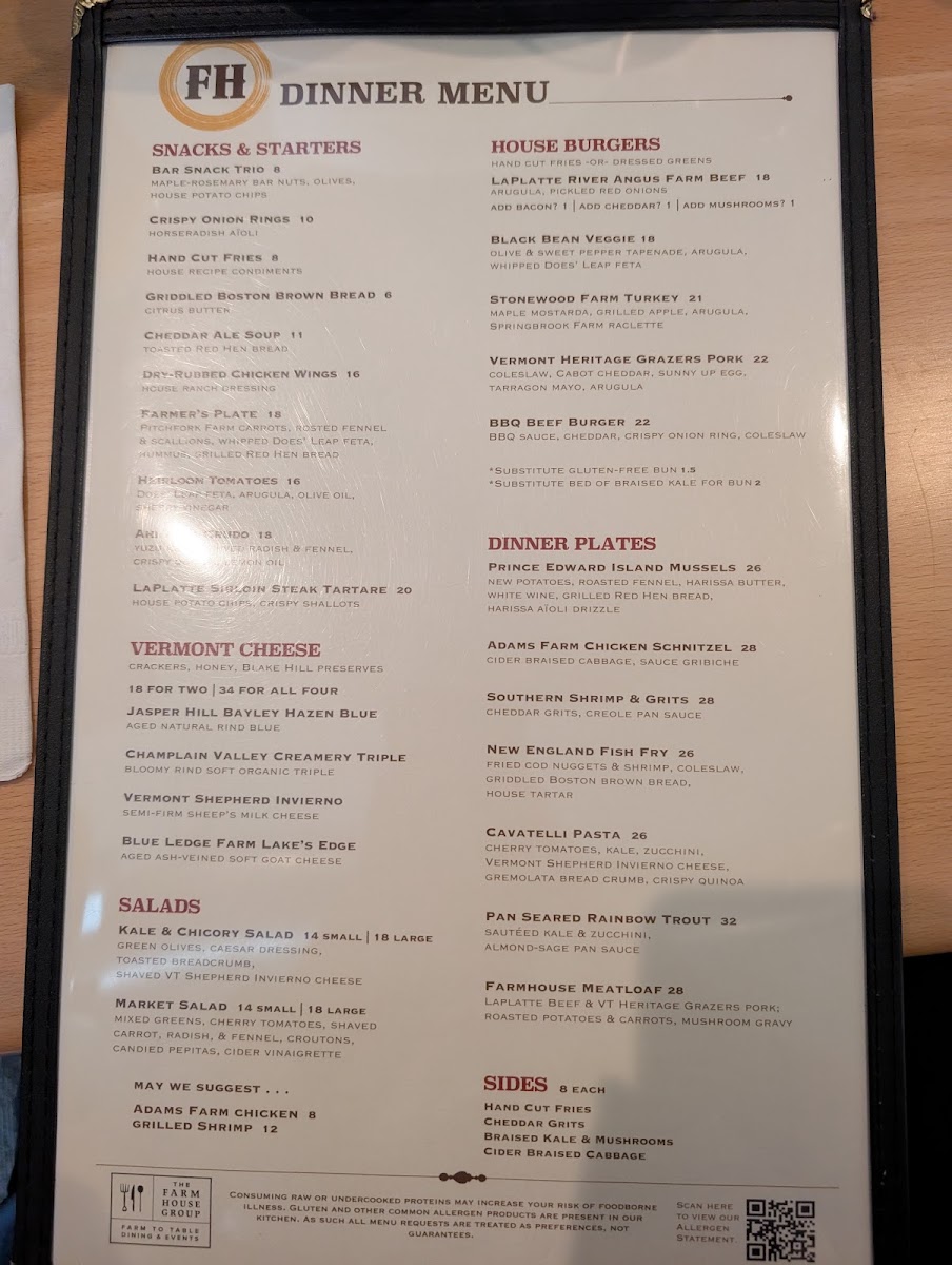 Farmhouse Tap and Grill (Williston) menu board