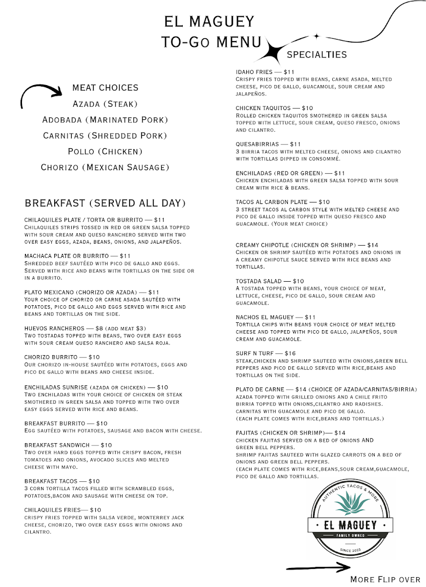 El Maguey | Mexican Food Truck menu board