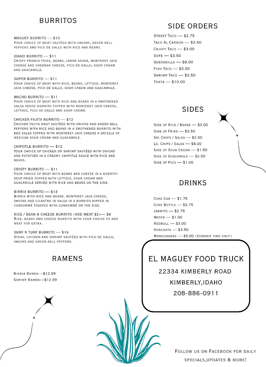 El Maguey | Mexican Food Truck menu board