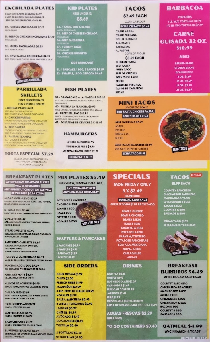 Plaza Arandas menu board