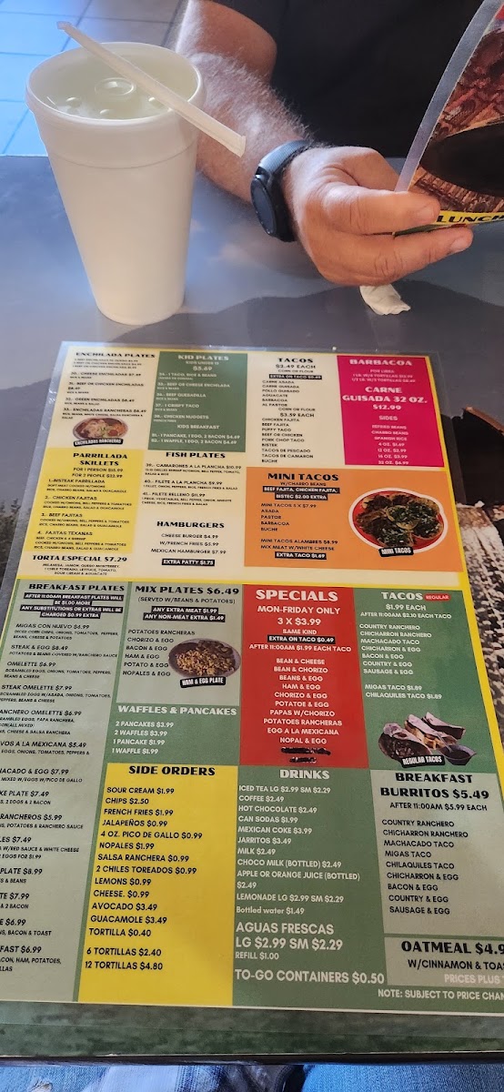 Plaza Arandas menu board